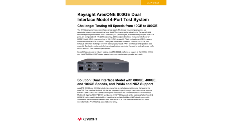 Keysight AresONE 800GE Dual Interface Model 4-Port Test System
